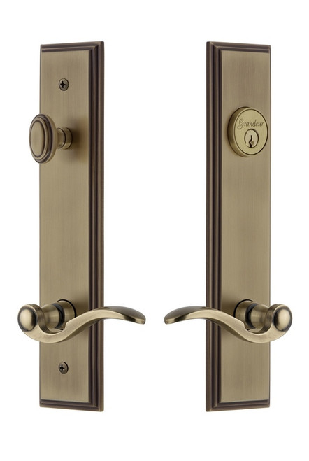 Grandeur Hardware - Hardware Carre Tall Plate Complete Entry Set with Bellagio Lever in Vintage Brass - CARBEL - 841317
