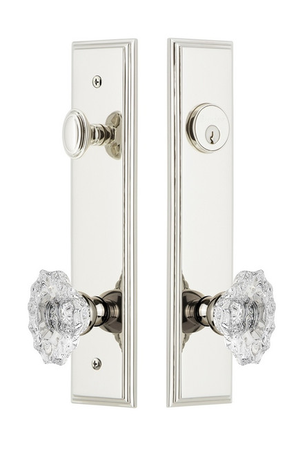 Grandeur Hardware - Hardware Carre Tall Plate Complete Entry Set with Biarritz Knob in Polished Nickel - CARBIA - 839933