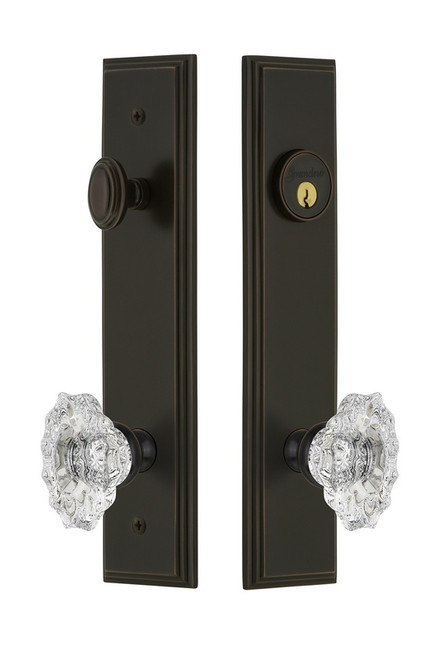 Grandeur Hardware - Hardware Carre Tall Plate Complete Entry Set with Biarritz Knob in Timeless Bronze - CARBIA - 839943