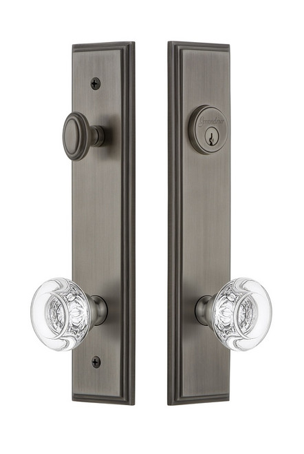 Grandeur Hardware - Hardware Carre Tall Plate Complete Entry Set with Bordeaux Knob in Antique Pewter - CARBOR - 839952