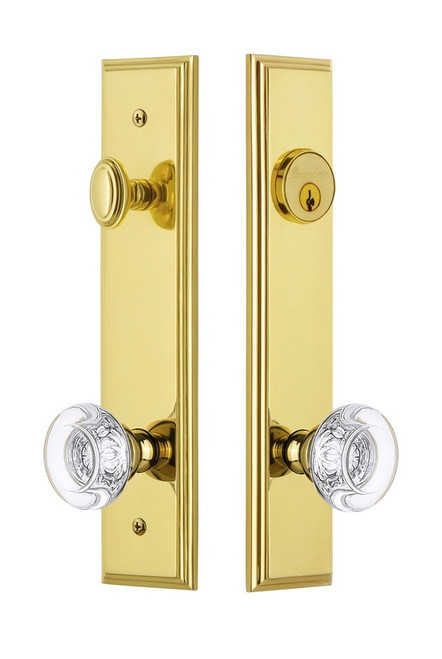 Grandeur Hardware - Hardware Carre Tall Plate Complete Entry Set with Bordeaux Knob in Lifetime Brass - CARBOR - 839958