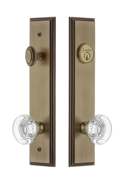 Grandeur Hardware - Hardware Carre Tall Plate Complete Entry Set with Bordeaux Knob in Vintage Brass - CARBOR - 839977