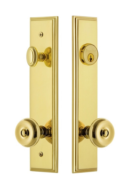 Grandeur Hardware - Hardware Carre Tall Plate Complete Entry Set with Bouton Knob in Lifetime Brass - CARBOU - 839989