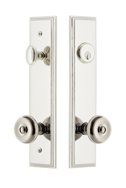 Grandeur Hardware - Hardware Carre Tall Plate Complete Entry Set with Bouton Knob in Polished Nickel - CARBOU - 839997