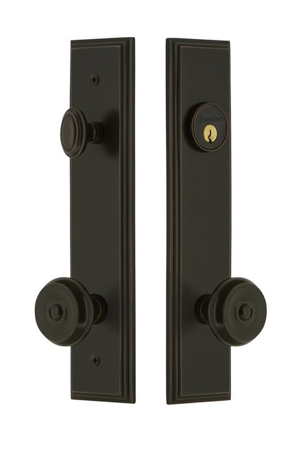 Grandeur Hardware - Hardware Carre Tall Plate Complete Entry Set with Bouton Knob in Timeless Bronze - CARBOU - 840005
