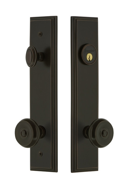 Grandeur Hardware - Hardware Carre Tall Plate Complete Entry Set with Bouton Knob in Timeless Bronze - CARBOU - 840007