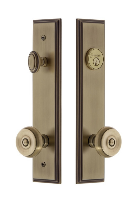 Grandeur Hardware - Hardware Carre Tall Plate Complete Entry Set with Bouton Knob in Vintage Brass - CARBOU - 840009