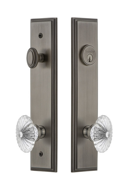 Grandeur Hardware - Hardware Carre Tall Plate Complete Entry Set with Burgundy Knob in Antique Pewter - CARBUR - 840015