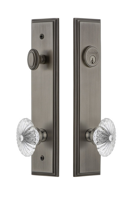 Grandeur Hardware - Hardware Carre Tall Plate Complete Entry Set with Burgundy Knob in Antique Pewter - CARBUR - 840016