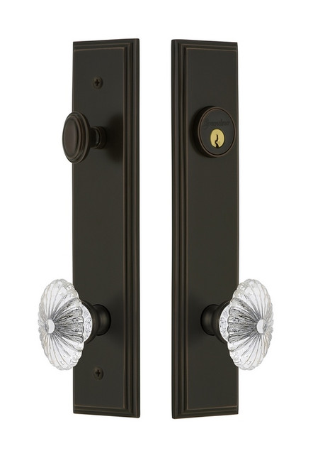 Grandeur Hardware - Hardware Carre Tall Plate Complete Entry Set with Burgundy Knob in Timeless Bronze - CARBUR - 840037