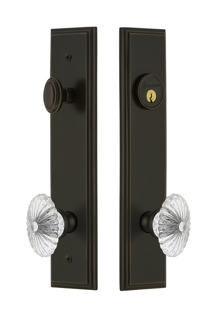 Grandeur Hardware - Hardware Carre Tall Plate Complete Entry Set with Burgundy Knob in Timeless Bronze - CARBUR - 840040