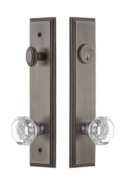 Grandeur Hardware - Hardware Carre Tall Plate Complete Entry Set with Chambord Knob in Antique Pewter - CARCHM - 840047