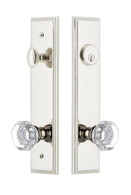 Grandeur Hardware - Hardware Carre Tall Plate Complete Entry Set with Chambord Knob in Polished Nickel - CARCHM - 840061