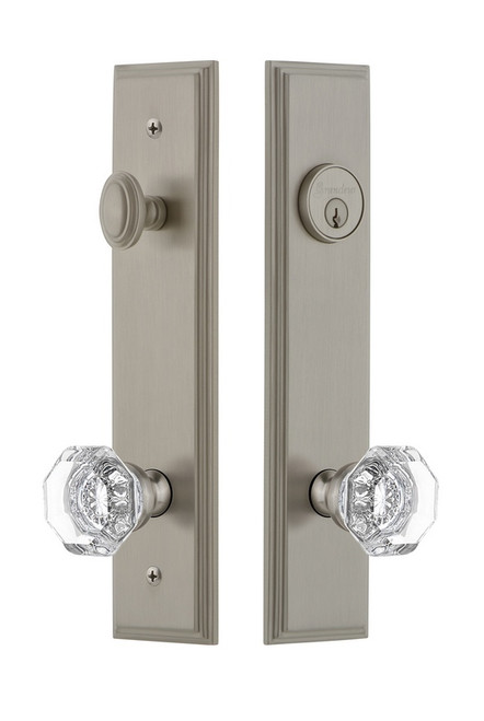 Grandeur Hardware - Hardware Carre Tall Plate Complete Entry Set with Chambord Knob in Satin Nickel - CARCHM - 840066