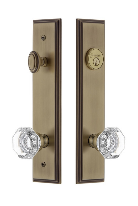 Grandeur Hardware - Hardware Carre Tall Plate Complete Entry Set with Chambord Knob in Vintage Brass - CARCHM - 840074