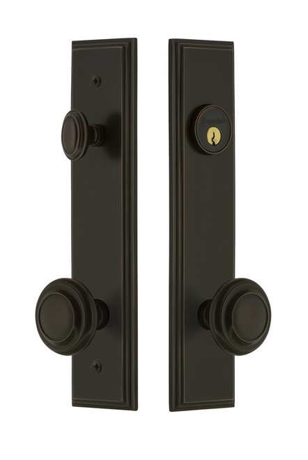 Grandeur Hardware - Hardware Carre Tall Plate Complete Entry Set with Circulaire Knob in Timeless Bronze - CARCIR - 840101