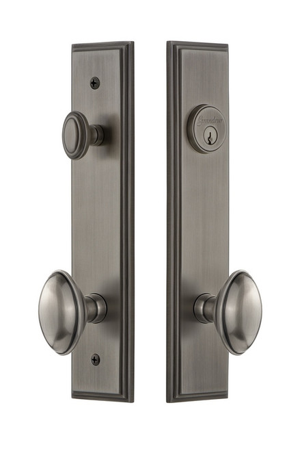 Grandeur Hardware - Hardware Carre Tall Plate Complete Entry Set with Eden Prairie Knob in Antique Pewter - CAREDN - 840111