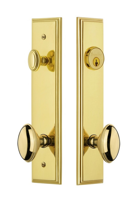 Grandeur Hardware - Hardware Carre Tall Plate Complete Entry Set with Eden Prairie Knob in Lifetime Brass - CAREDN - 840118