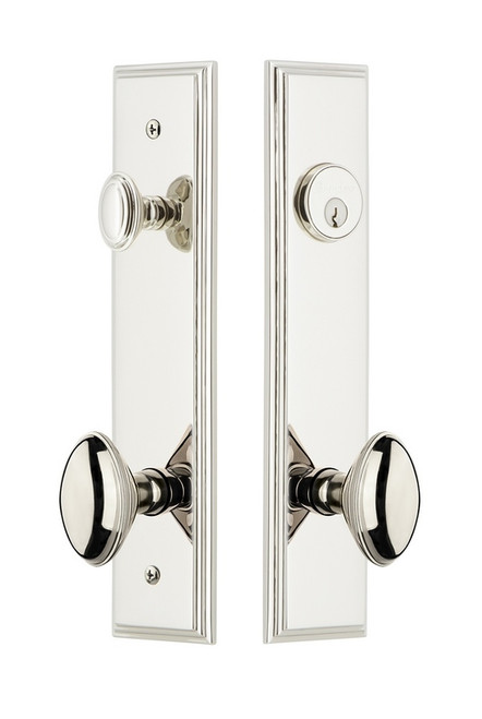 Grandeur Hardware - Hardware Carre Tall Plate Complete Entry Set with Eden Prairie Knob in Polished Nickel - CAREDN - 840126