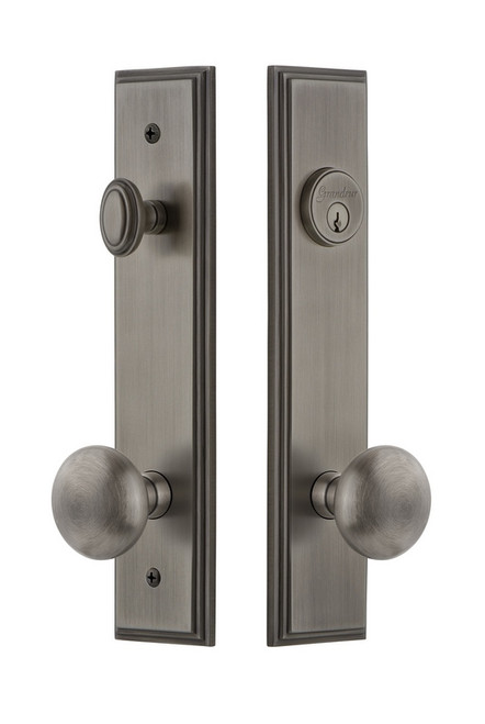 Grandeur Hardware - Hardware Carre Tall Plate Complete Entry Set with Fifth Avenue Knob in Antique Pewter - CARFAV - 840142