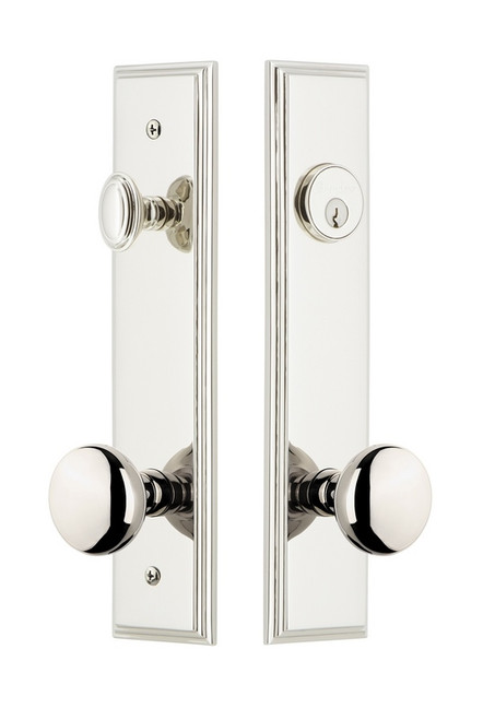 Grandeur Hardware - Hardware Carre Tall Plate Complete Entry Set with Fifth Avenue Knob in Polished Nickel - CARFAV - 840159