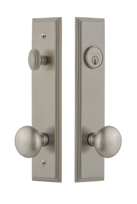 Grandeur Hardware - Hardware Carre Tall Plate Complete Entry Set with Fifth Avenue Knob in Satin Nickel - CARFAV - 840161