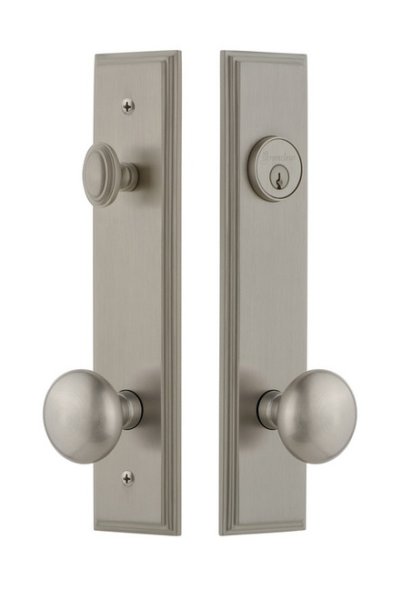 Grandeur Hardware - Hardware Carre Tall Plate Complete Entry Set with Fifth Avenue Knob in Satin Nickel - CARFAV - 840162