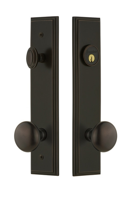 Grandeur Hardware - Hardware Carre Tall Plate Complete Entry Set with Fifth Avenue Knob in Timeless Bronze - CARFAV - 840166