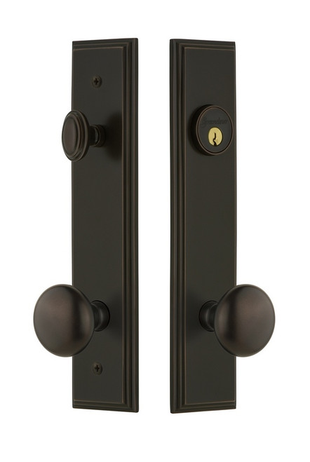 Grandeur Hardware - Hardware Carre Tall Plate Complete Entry Set with Fifth Avenue Knob in Timeless Bronze - CARFAV - 840168