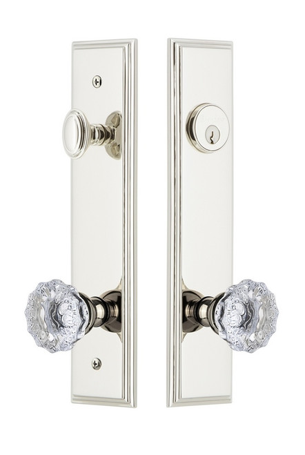 Grandeur Hardware - Hardware Carre Tall Plate Complete Entry Set with Fontainebleau Knob in Polished Nickel - CARFON - 840189