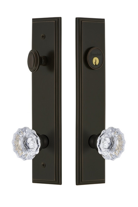 Grandeur Hardware - Hardware Carre Tall Plate Complete Entry Set with Fontainebleau Knob in Timeless Bronze - CARFON - 840197