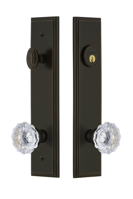 Grandeur Hardware - Hardware Carre Tall Plate Complete Entry Set with Fontainebleau Knob in Timeless Bronze - CARFON - 840200