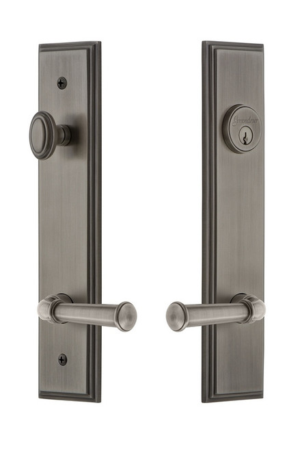 Grandeur Hardware - Hardware Carre Tall Plate Complete Entry Set with Georgetown Lever in Antique Pewter - CARGEO - 841321