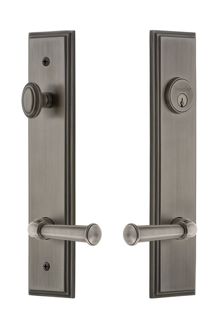 Grandeur Hardware - Hardware Carre Tall Plate Complete Entry Set with Georgetown Lever in Antique Pewter - CARGEO - 841325