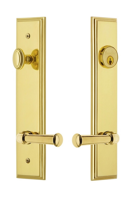 Grandeur Hardware - Hardware Carre Tall Plate Complete Entry Set with Georgetown Lever in Lifetime Brass - CARGEO - 841338