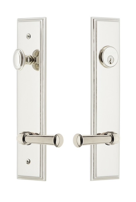 Grandeur Hardware - Hardware Carre Tall Plate Complete Entry Set with Georgetown Lever in Polished Nickel - CARGEO - 841353
