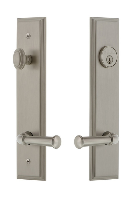 Grandeur Hardware - Hardware Carre Tall Plate Complete Entry Set with Georgetown Lever in Satin Nickel - CARGEO - 841361