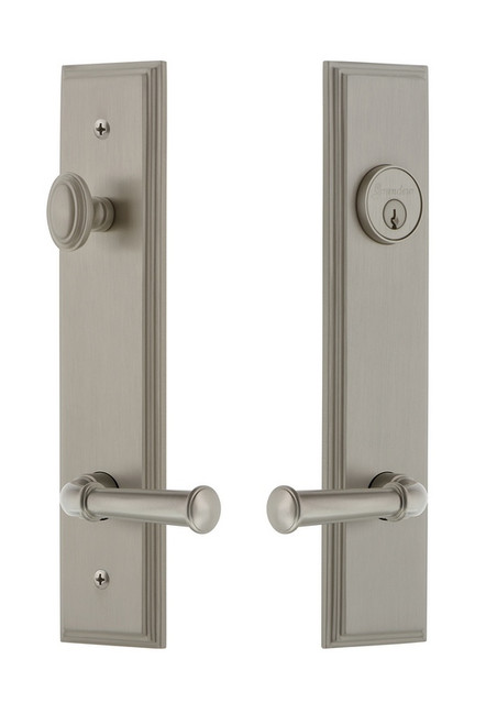 Grandeur Hardware - Hardware Carre Tall Plate Complete Entry Set with Georgetown Lever in Satin Nickel - CARGEO - 841363