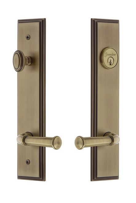 Grandeur Hardware - Hardware Carre Tall Plate Complete Entry Set with Georgetown Lever in Vintage Brass - CARGEO - 841377