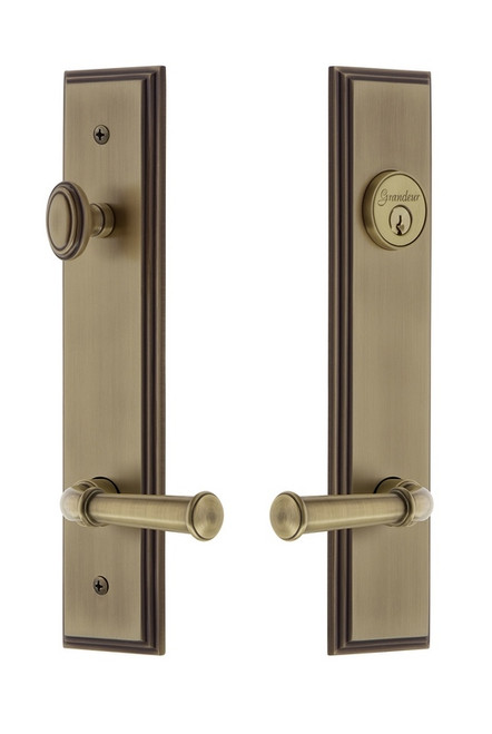 Grandeur Hardware - Hardware Carre Tall Plate Complete Entry Set with Georgetown Lever in Vintage Brass - CARGEO - 841379