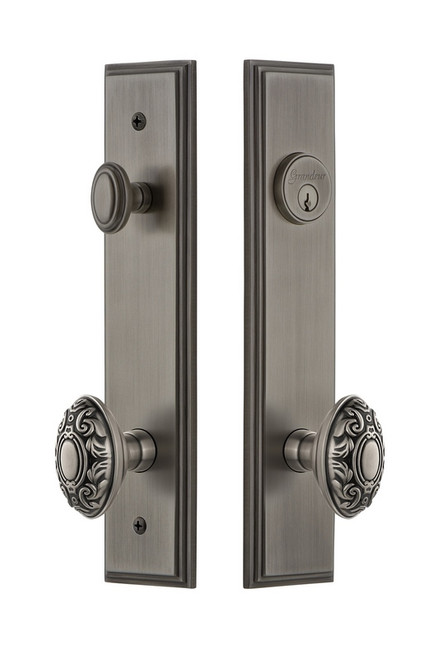 Grandeur Hardware - Hardware Carre Tall Plate Complete Entry Set with Grande Victorian Knob in Antique Pewter - CARGVC - 840208