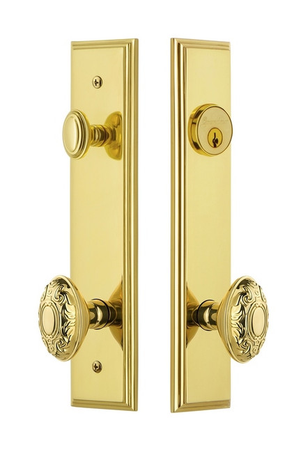 Grandeur Hardware - Hardware Carre Tall Plate Complete Entry Set with Grande Victorian Knob in Lifetime Brass - CARGVC - 840213