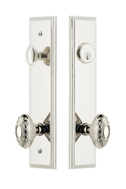 Grandeur Hardware - Hardware Carre Tall Plate Complete Entry Set with Grande Victorian Knob in Polished Nickel - CARGVC - 840221