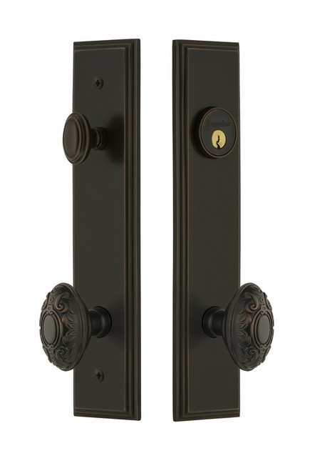 Grandeur Hardware - Hardware Carre Tall Plate Complete Entry Set with Grande Victorian Knob in Timeless Bronze - CARGVC - 840229