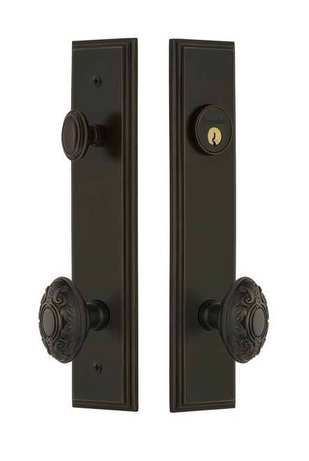 Grandeur Hardware - Hardware Carre Tall Plate Complete Entry Set with Grande Victorian Knob in Timeless Bronze - CARGVC - 840230