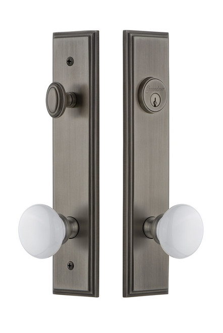 Grandeur Hardware - Hardware Carre Tall Plate Complete Entry Set with Hyde Park Knob in Antique Pewter - CARHYD - 840237