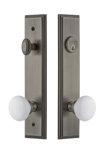 Grandeur Hardware - Hardware Carre Tall Plate Complete Entry Set with Hyde Park Knob in Antique Pewter - CARHYD - 840239