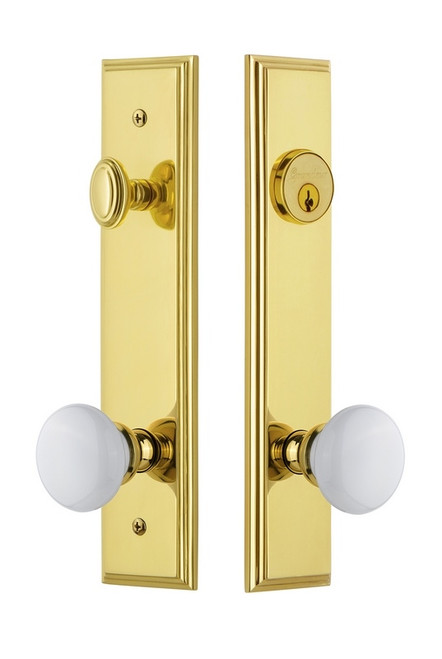Grandeur Hardware - Hardware Carre Tall Plate Complete Entry Set with Hyde Park Knob in Lifetime Brass - CARHYD - 840245