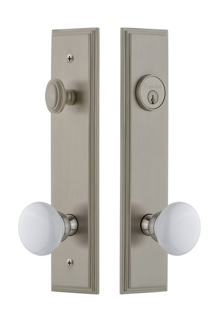 Grandeur Hardware - Hardware Carre Tall Plate Complete Entry Set with Hyde Park Knob in Satin Nickel - CARHYD - 840257