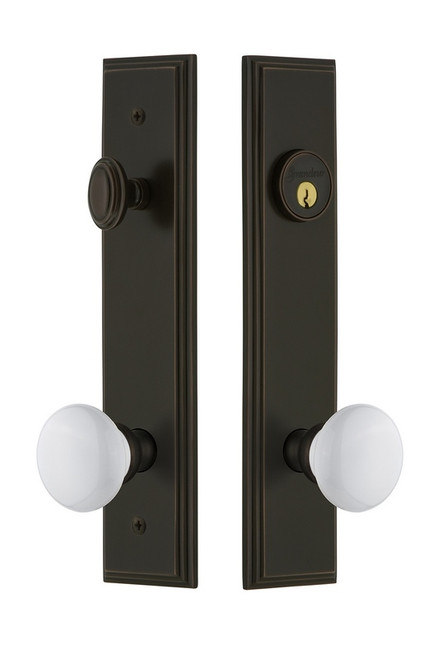 Grandeur Hardware - Hardware Carre Tall Plate Complete Entry Set with Hyde Park Knob in Timeless Bronze - CARHYD - 840262